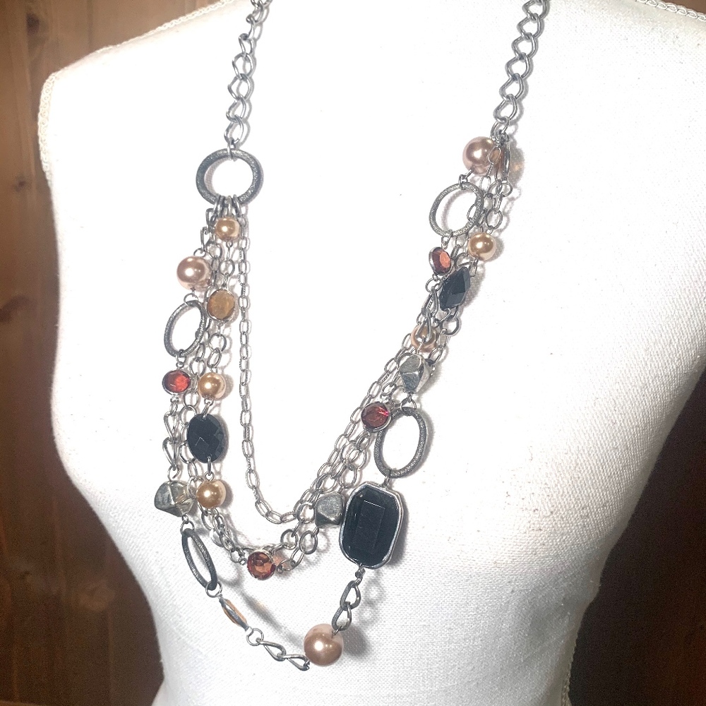 multi strand silver & stone/pearl accent necklace
